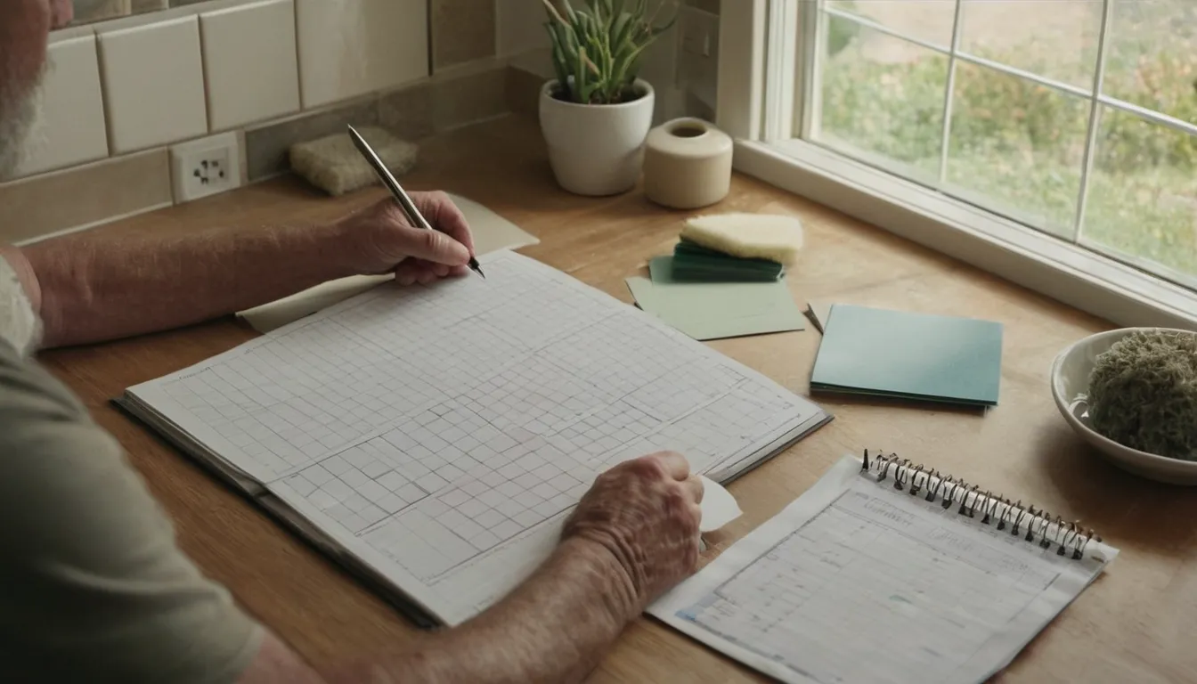 A homeowner reviewing remodel plans at a kitchen table in the Boston area